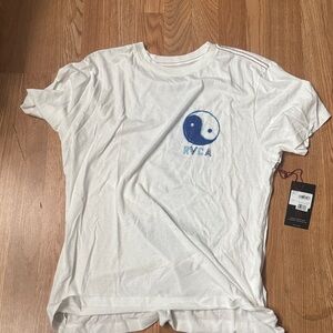 RVCA White Tee with Blue Yin Yang Design